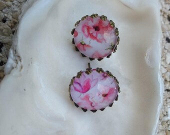 Boucles d'oreilles puces, Bijoux à fleurs roses, Bijoux fait main, Bijoux mode, Bijoux uniques, Bijoux originaux, Flower, HandMade, Earring