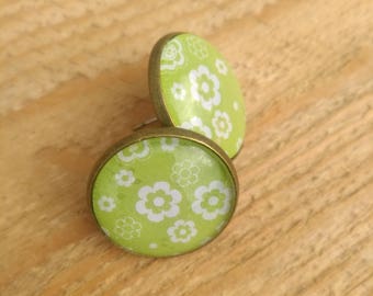 Bijoux, Fantaisie, Bijoux à fleurs, Boucles, Boucle d'oreilles, Clous, Clous fantaisies, Clous d'oreilles, Earring, Flower, Green, Vert, s
