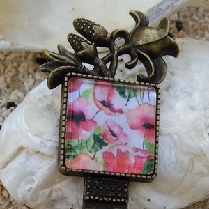 Marque page, Marque- page fantaisie, Marque pages fleurs, Bookmark, Flower, Modèle unique, Marque-pages métal bronze, Coquelicot