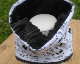 Snood, Boy snood, Black and white snood, Muffler, Sling, Scarf, Winter accessory, Children accessory, My hero, Cache-col, Cache-cou,