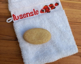 Gant de toilette, gestickter Fisch, Accessoire hygiène, Toilette, Gant brodé, Gant de douche, Soin de douche, Washcloth, Poisson brodé