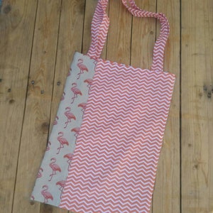 Sac tote-bag, Sac flamants, Sac oiseaux, Sac tissu, Sac léger, Sac réutilisable, Sac léger, Sac tissu, Sac zig-zag, Sac à courses,