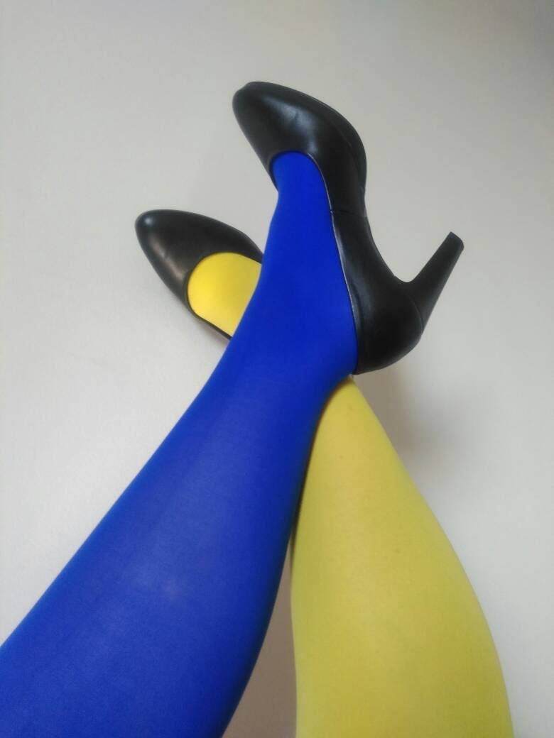 Collants Collants addict Single model tights Pantyhose Yellow and blue pantyhose Collants fantaisie Winter tights Girl tights