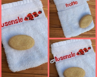 Gant de toilette, gestickter Fisch, Accessoire hygiène, Toilette, Gant brodé, Gant de douche, Soin de douche, Washcloth, Poisson brodé