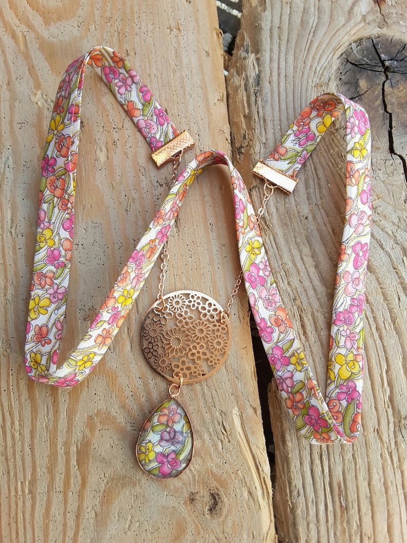 adjustable ring Liberty Collection jennie and yellow pink and yellow gold ring in liberty fabric flower jewel