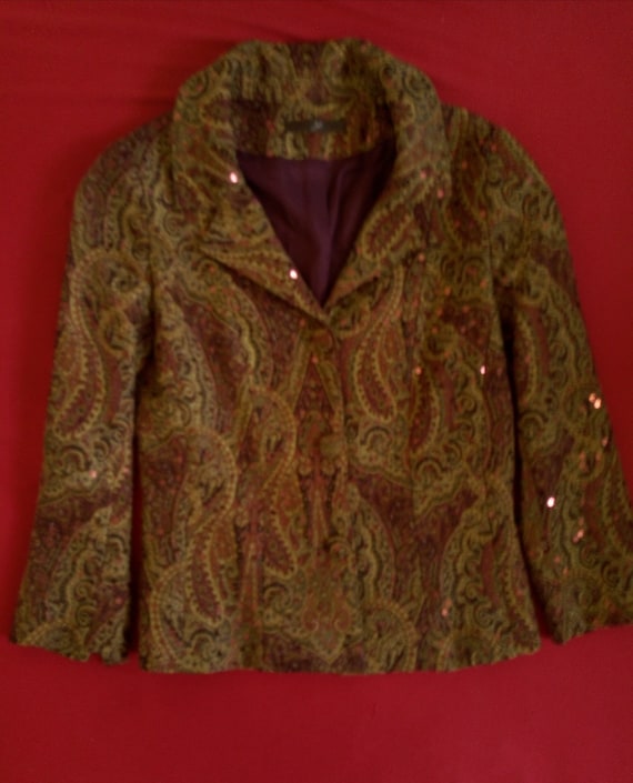 Veste Vintage en Jacquard pailleté bordeaux Taille