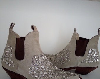 PHILIPPE MODEL Stivali Vintage camoscio con chiodi in metallo argento taglia 36 FR