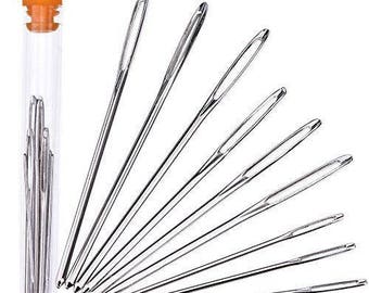 large-eye blunt needles steel yarn knitting needles sewing needles, 9 pieces