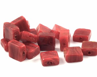 ♥X2 12mm♥ red square glass beads