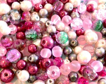 X 300 PCs DESTASH assorted 6-8MM pink glass beads