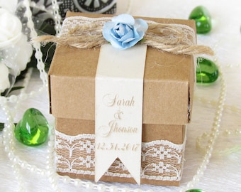 6 PCS,Wedding Favor Boxes,Personalized Custom Wedding Tags,Shower Favors,Candy Boxes and Any Color of Lace,Gifts for Guests,Bridal Shower