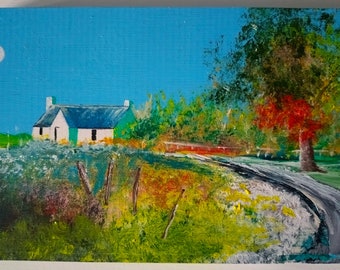 A cottage in summer. Acrylic wall plaque.