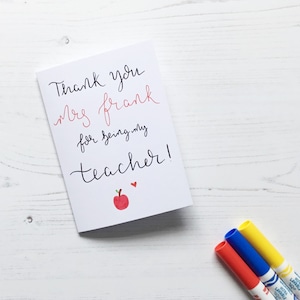 Thank you teacher card, thank you for being my teacher card, thank you teacher, teacher card, personalised teacher card, thank you card