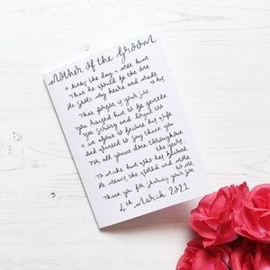 Mother of the groom card, mother of the groom gift, mother of the groom, hand lettered card, card for mother of the groom, personalised card