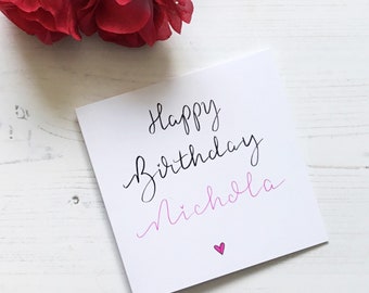 Personalised Birthday Card: Hand-Drawn Calligraphy, Custom Name