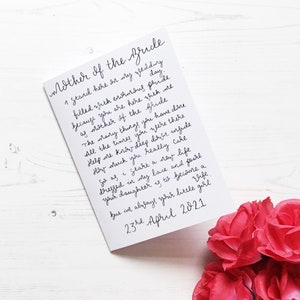Mother of the bride card, mother of the bride gift, hand lettered card, card for mother of the bride, personalised mother of the bride poem,