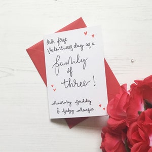 First Valentine’s Day as parents, first valentines as parents, partner Valentine’s Day card, first valentines as a family of three card,