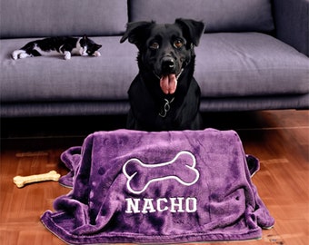 purple Hand Made Embroidered Personalised Dog Blanket 8 Colours & 2 sizes