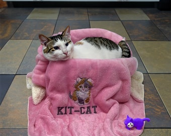 Luxurious Double Thick Embroidered Personalised Cat Blanket Choice of 4 Colours