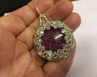 Handmade Beaded Cabochon Pendant for Necklace 1.6" cabochon