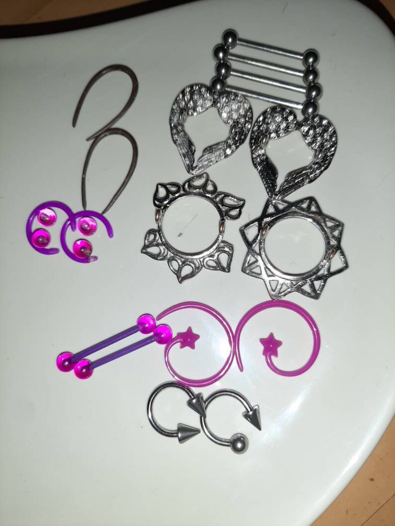 18 piece variety lot of body jewelry for 16 or 18 gauge nipple piercings