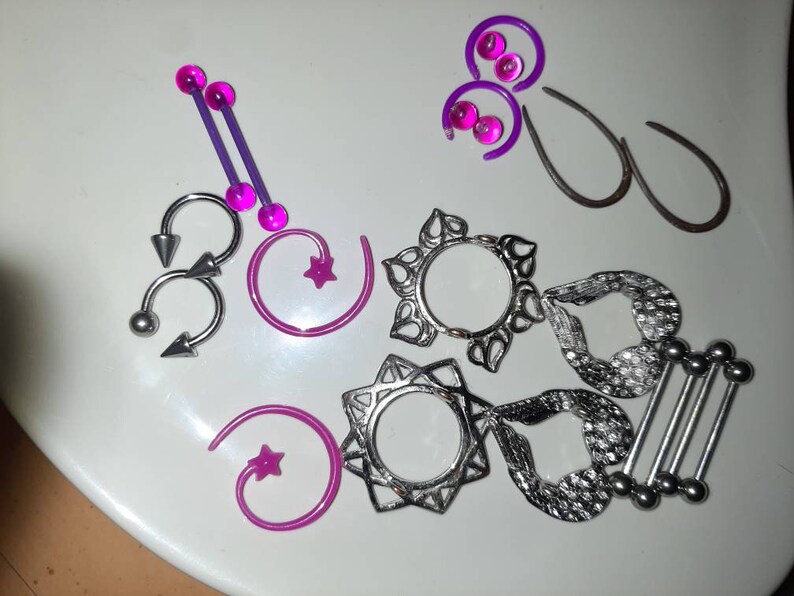 18 piece variety lot of body jewelry for 16 or 18 gauge nipple piercings