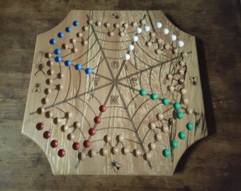 Game of tock or small Canadian horses in solid alder with spider motif new decor for evenings with friends