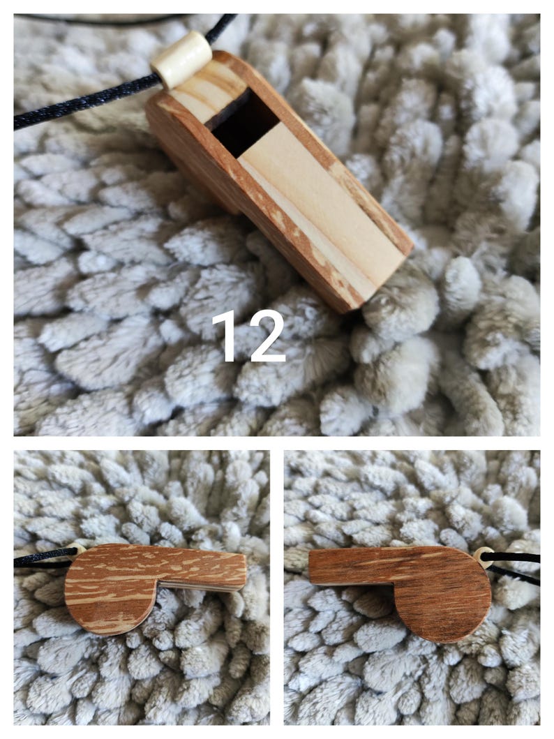 Pfeifen aus verschiedenen Holzarten: Tanne, Erle, Walnuss, Kastanie, Esche; Musikspielzeug, individuell gestaltbares Modell, gewachste Oberfläche. aulne échauffé/pin12