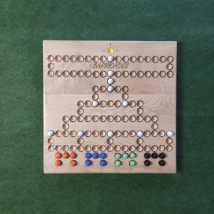 Chinese Checkers and Barricades Varnished Ash Board Laser Engraved Antique Board Game with Glass Marbles