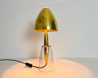 Mid Century Solid Glass and Brass Shade Table Lamp, 1960s