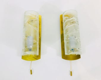 Midcentury Pair of Brass and Glass Wall Lamps by Doria, 1960s