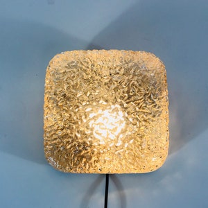 Glashütte Limburg Ice Glass Wall Lamp - Flush Mount - Iceblock Shape - Brass Buttom - Germany 1960s