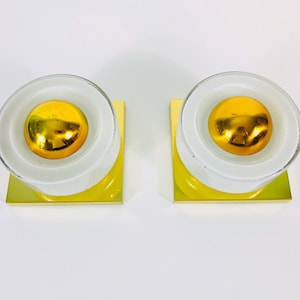 Pair of 2 Mid Century Brass and Ice Glass Wall Lamps by Limburg, Germany, 1960s