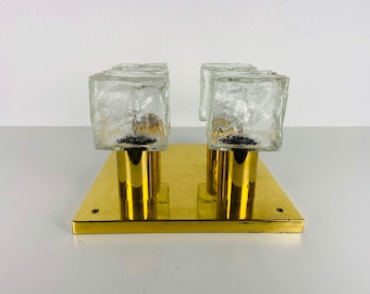 Midcentury Square Ice Glass Flushmount by J.T. Kalmar, 1960s