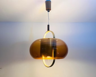 Brass and Acrylic Glass Pendant Lamp by Temde, 1970s