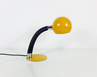 Hillebrand Heavy Brown Metal Table Lamp - Black Plastic Gooseneck - Round Head - Germany 1970s