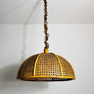 Midcentury Wooden Bamboo Pendant Lamp, Italy, 1960s