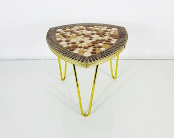 ON HOLD - Tripod Brass Legs Plant Stand - Mid Century Coffee Table - Stone Top - Geometric Design - Germany 1960s