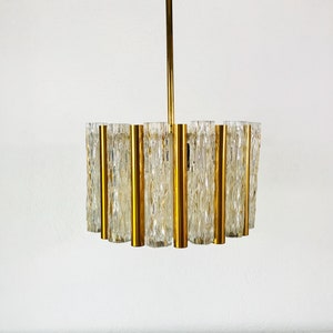 Brass and Ice Glass Chandelier by Kaiser Mid Century, Germany, 1960s