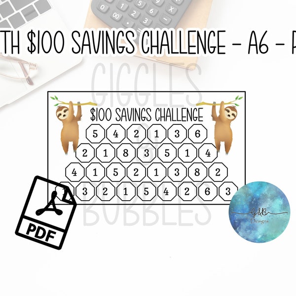 Sloth 100 Dollar Savings Challenge, Cash Envelope System, Budget Tracker, A6 insert, Expense Tracker, Cash, Dave Ramsey, Barefoot Investor