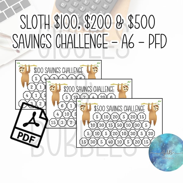 Sloth 100 200 500 Dollar Savings Challenge, Cash Envelope System, Budget Tracker, A6 insert, Expense Tracker, Dave Ramsey, Barefoot Investor