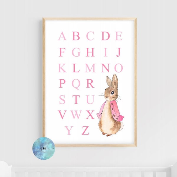 Peter Rabbit Beatrix Potter alphabet, christening gift, wall hanging, personalised name print, wall art, nursery decor, new baby, rabbit