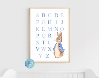 Peter Rabbit Beatrix Potter alphabet, christening gift, wall hanging, personalised name print, wall art, nursery decor, new baby, rabbit