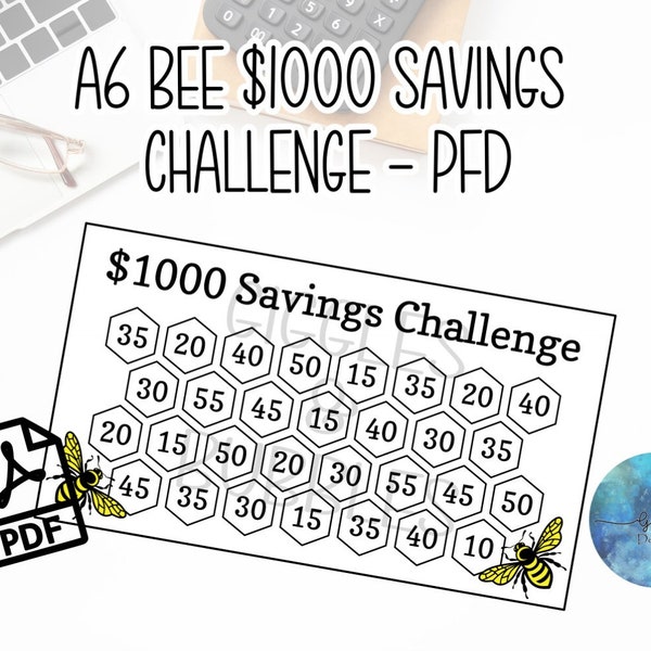Bees 1000 Dollar Savings Challenge, Cash Envelope System, Budget Tracker, A6 insert, Expense Tracker, Cash, Dave Ramsey, Barefoot Investor