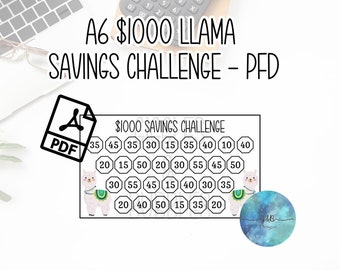 Llama 1000 Dollar Savings Challenge, Cash Envelope System, Budget Tracker, A6 insert, Expense Tracker, Dave Ramsey, Barefoot Investor, Save