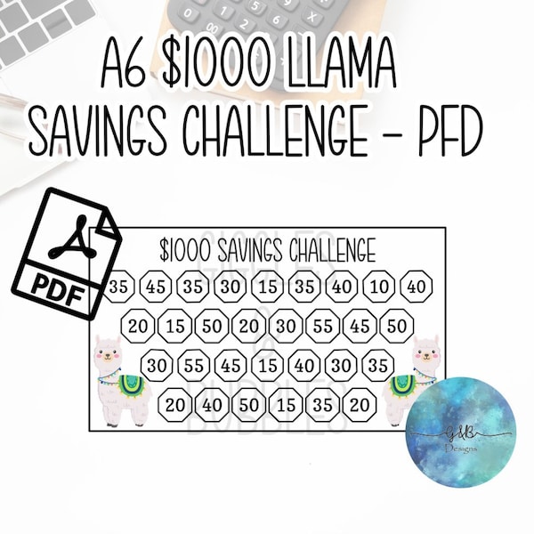 Llama 1000 Dollar Savings Challenge, Cash Envelope System, Budget Tracker, A6 insert, Expense Tracker, Dave Ramsey, Barefoot Investor, Save