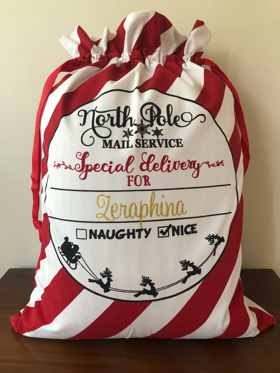 Saco de Papá Noel personalizado, Saco de Navidad, Decoración navideña