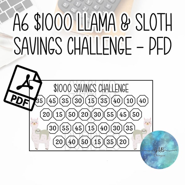 Llama Sloth 1000 Dollar Savings Challenge, Cash Envelope System, Budget Tracker, A6 insert, Expense Tracker, Dave Ramsey, Barefoot Investor