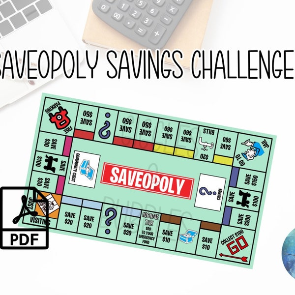 Saveopoly Saving Challenge, Inserto raccoglitore di budget, Sistema di buste di contanti, Tracker di risparmio A6, Gioco di risparmio, Dave Ramsey, Investitore a piedi nudi, A6