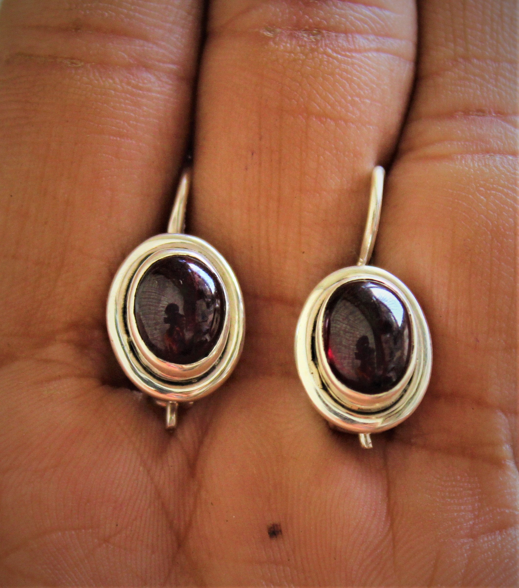 Granat Earings Sterling Silber 925 / Granat Stein Ohrringe / | Etsy